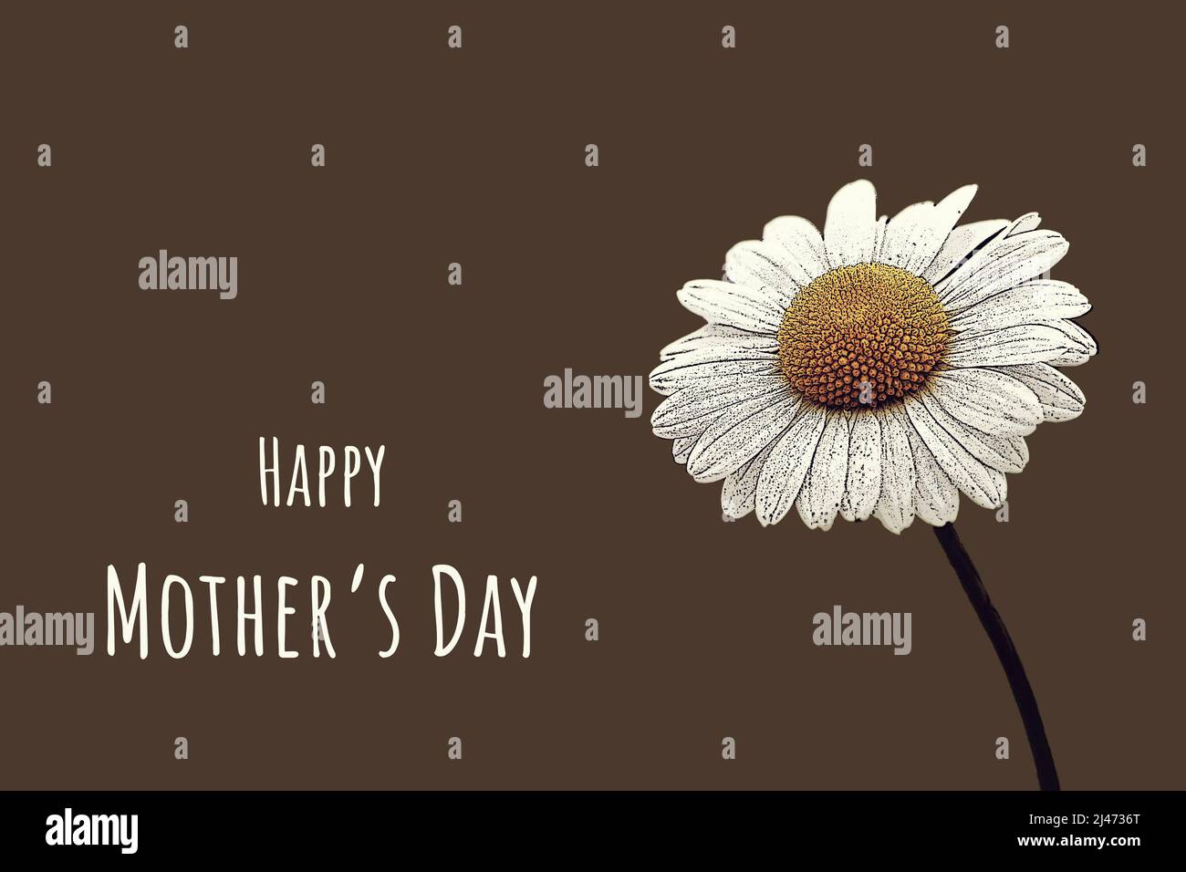 Happy Mothers Day card with a daisy flower illustration on brown background Stock Photo