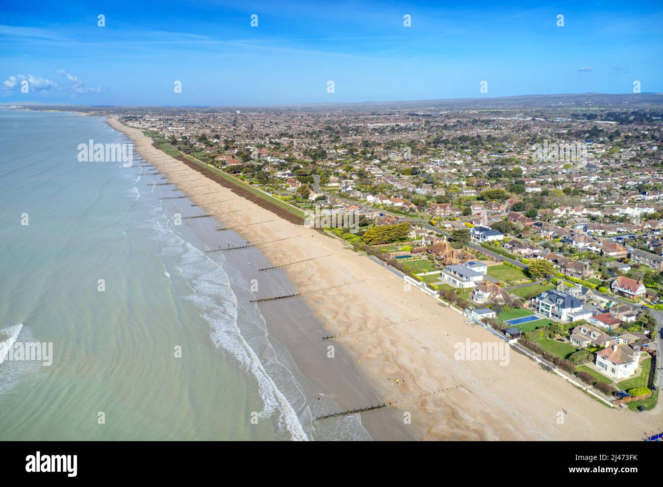 Aerial photo along the seafront of East Preston village in West Sussex