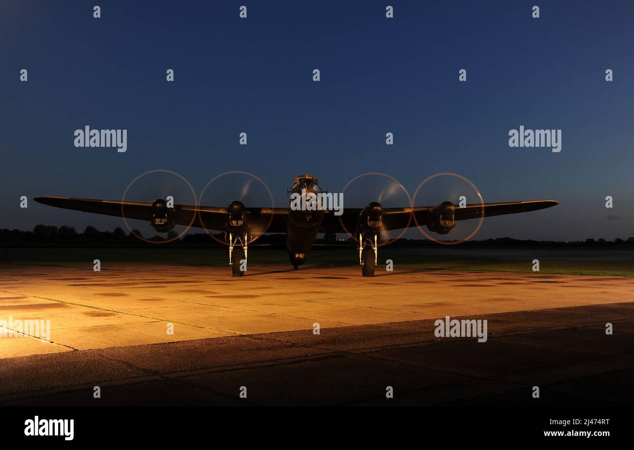 Lancaster NX611 'Just Jane' at the Lincolnshire Aviation Heritage Centre. Stock Photo