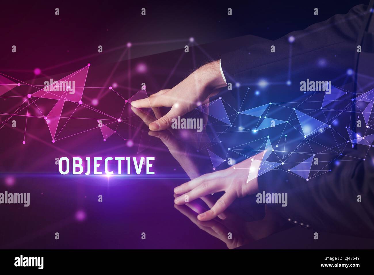 Businessman touching huge screen concept Stock Photo