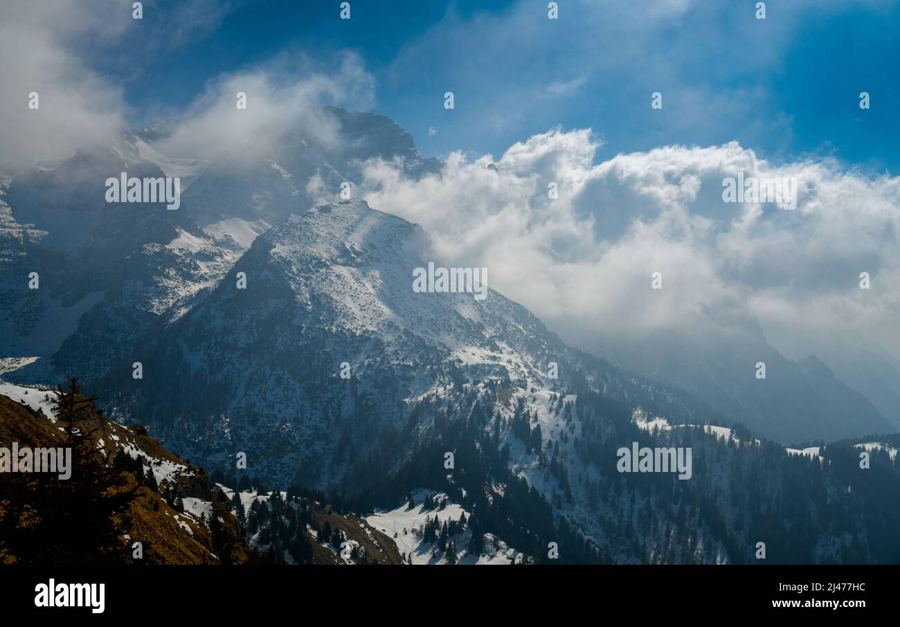 Fantastic winter landscape at Pinzolo Ski Resort in Val Rendena in Trentino in the northern Italian Alps, Italy Europe. Stock Photo