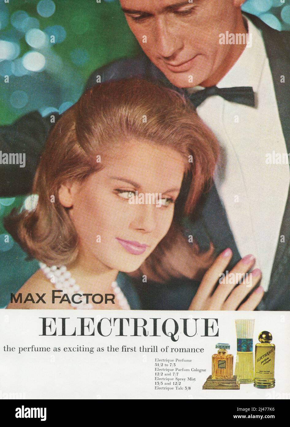 MAX FACTOR Electrique perfume advertisement 1960s Stock Photo