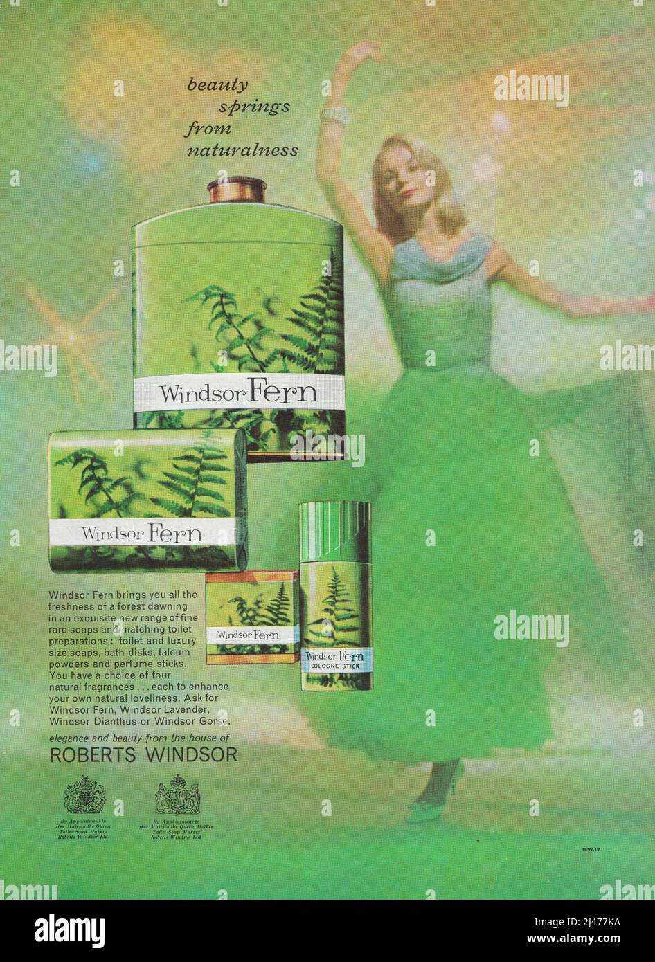 Windsor Fern soap perfume perfum stick bath discks talcum powder vintage advertisement advert ad Stock Photo