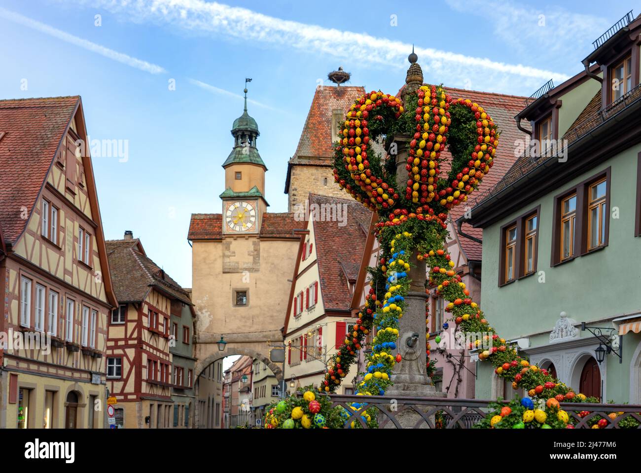 Easter holiday decoration in the beautiful german middle age village Rothenburg ob der Tauber Germany . Stock Photo