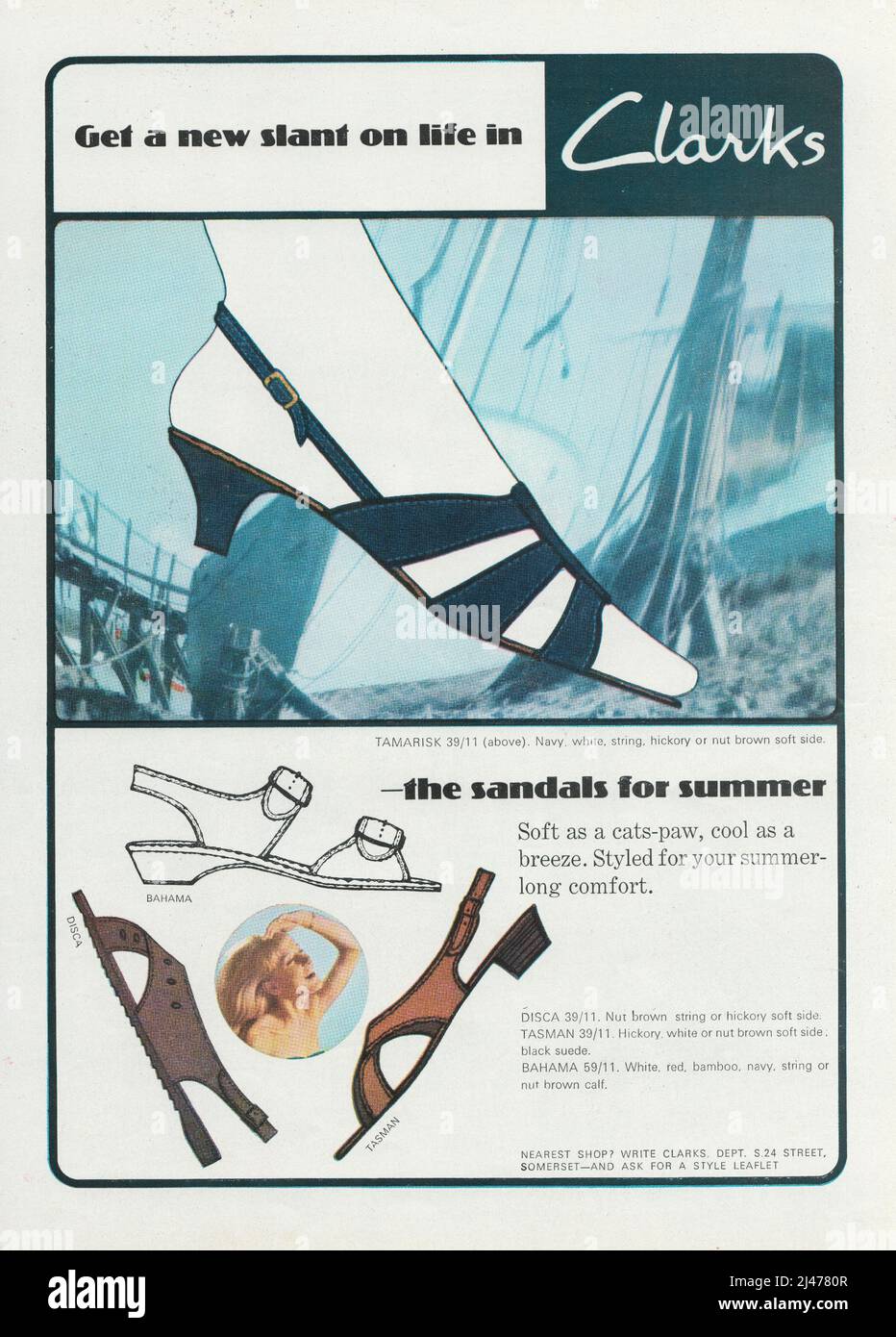 Clarks sandals clarks ladies shoes clarks shoes for summer advertisement  advert 1960s vintage advert Stock Photo - Alamy