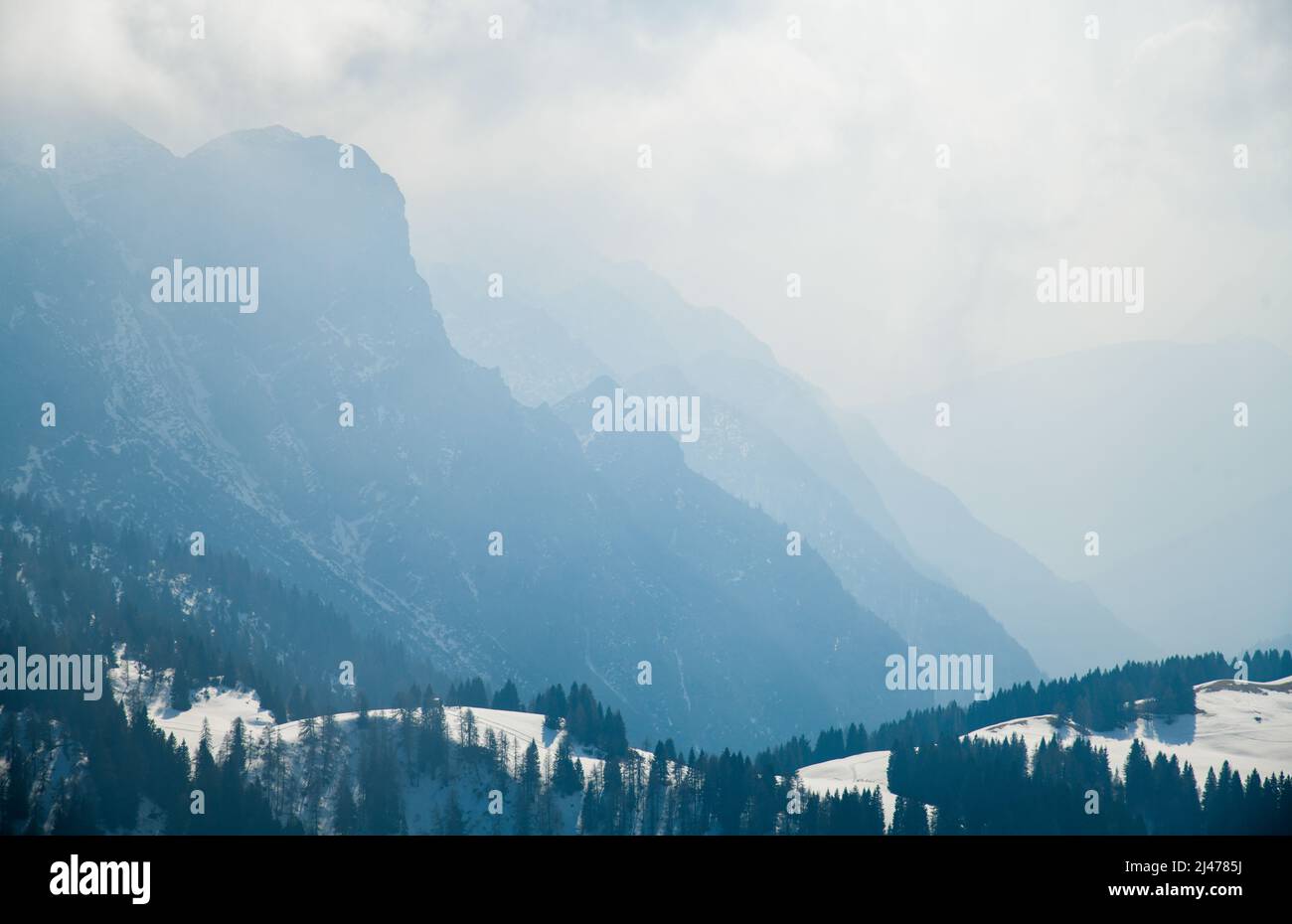 Fantastic winter landscape at Pinzolo Ski Resort in Val Rendena in Trentino in the northern Italian Alps, Italy Europe. Stock Photo