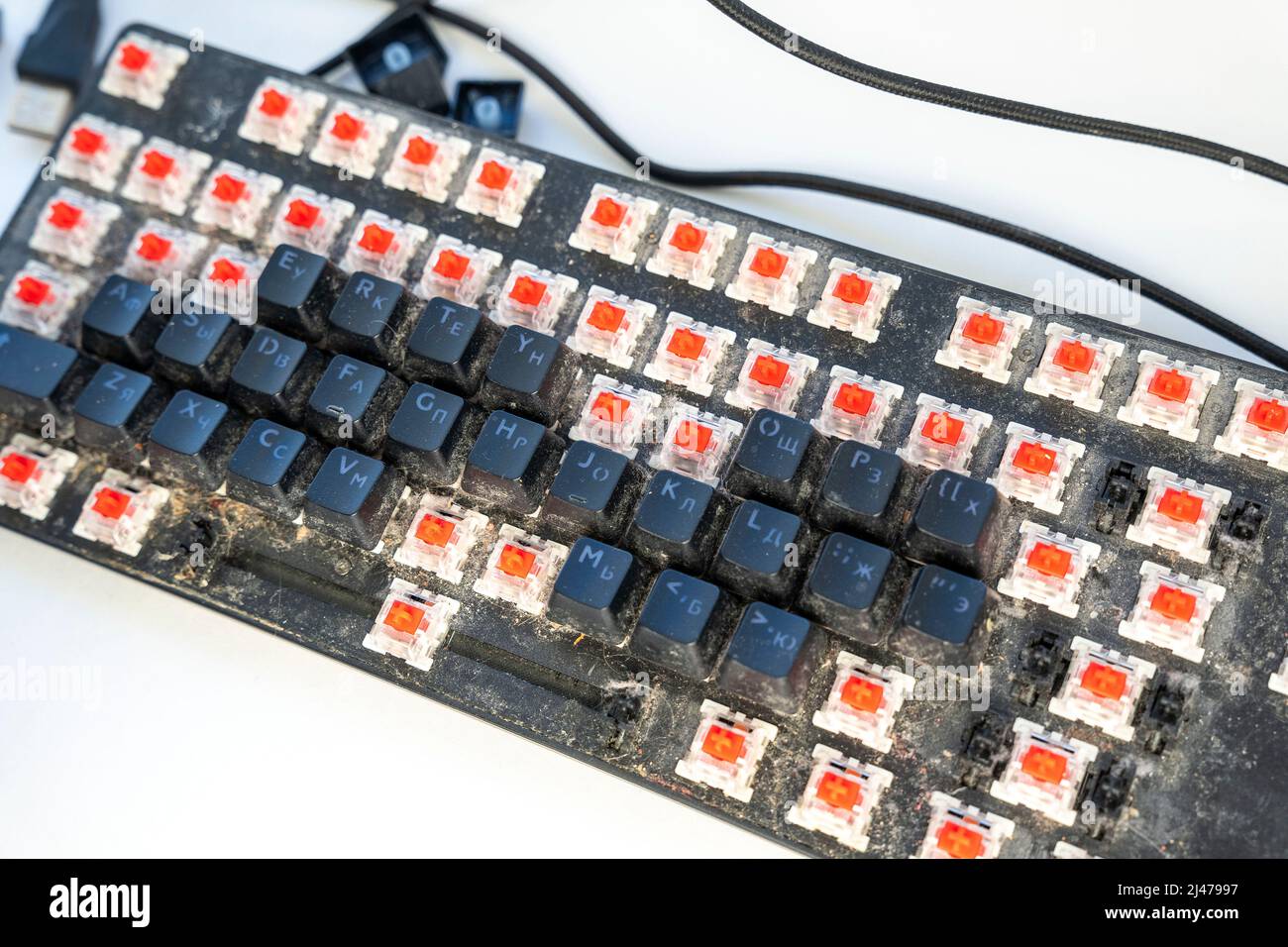 cleaning the computer keyboard with the keys removed Stock Photo Alamy
