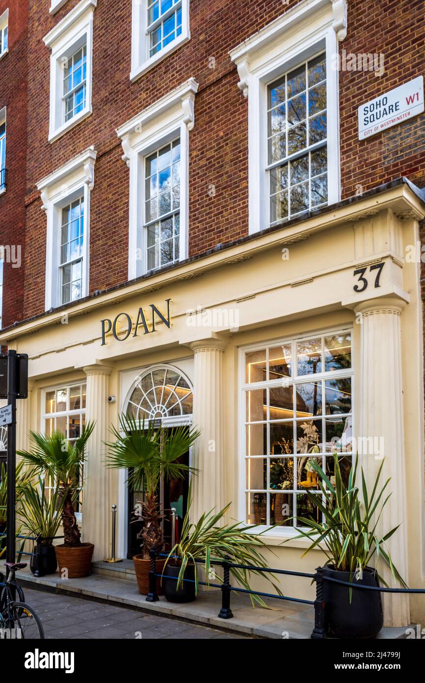 POAN (Peoples Of All Nations) store at 37 Soho Square London - POAN is a designer clothing label founded by Georg Weissacher in 2016. Stock Photo