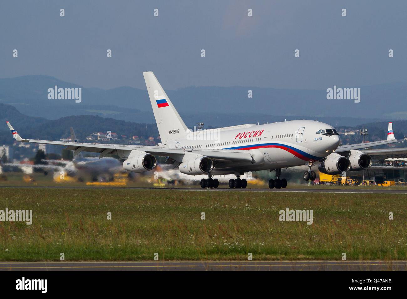 Presidential aircraft of russian president Vladimir Putin departing Graz, Austria after a state visit Stock Photo