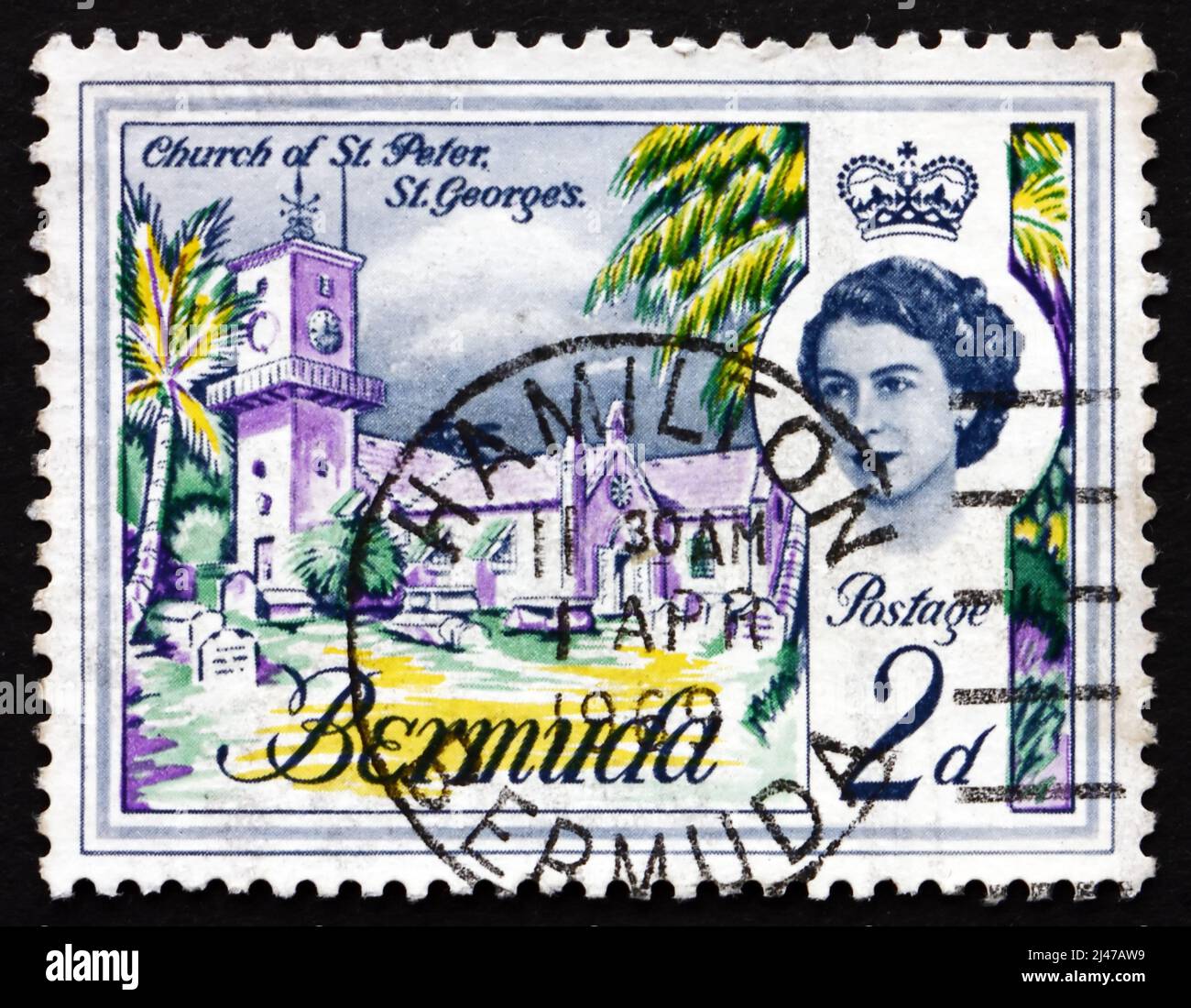BERMUDA - CIRCA 1962: a stamp printed in Bermuda shows Church of St. Peter, St. George's, circa 1962 Stock Photo
