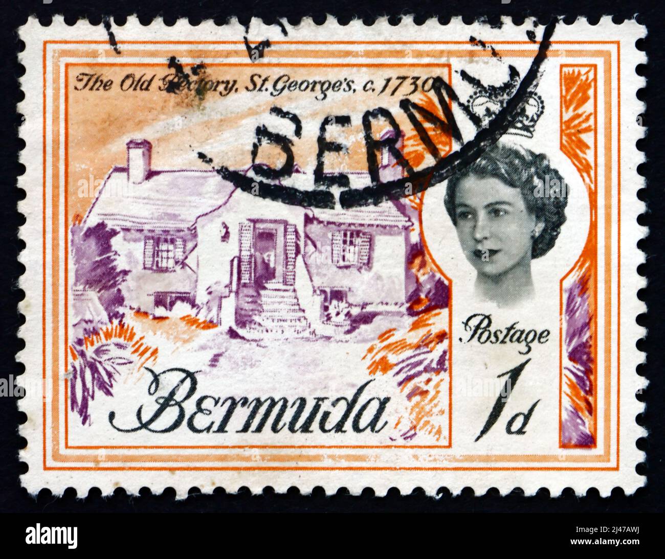 BERMUDA - CIRCA 1962: a stamp printed in Bermuda shows The Old Rectory, St. George's, 1730, circa 1962 Stock Photo