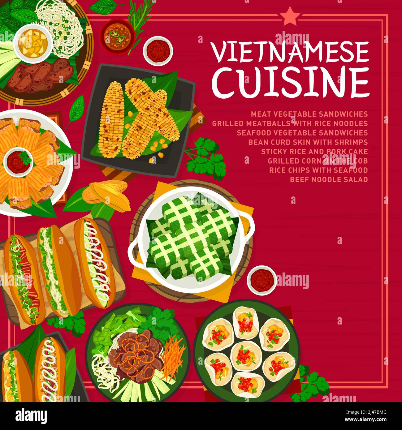 Vietnamese Food Menu Example Vietnamese cuisine food menu cover page. Grilled meatballs, meat and ...
