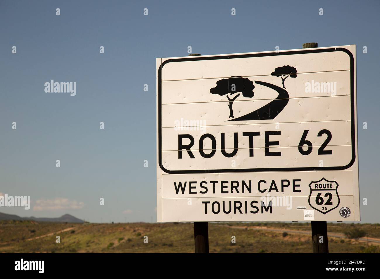 A road sign on Route 62 in the Western Cape of South Africa, Stock Photo