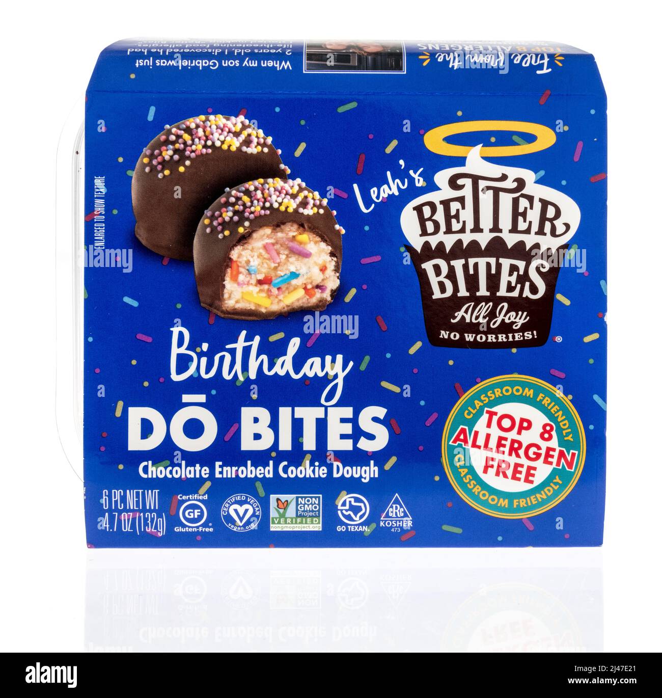 Winneconne, WI -2 April 2022: A package of leahs better bites birthday do bites on an isolated background Stock Photo