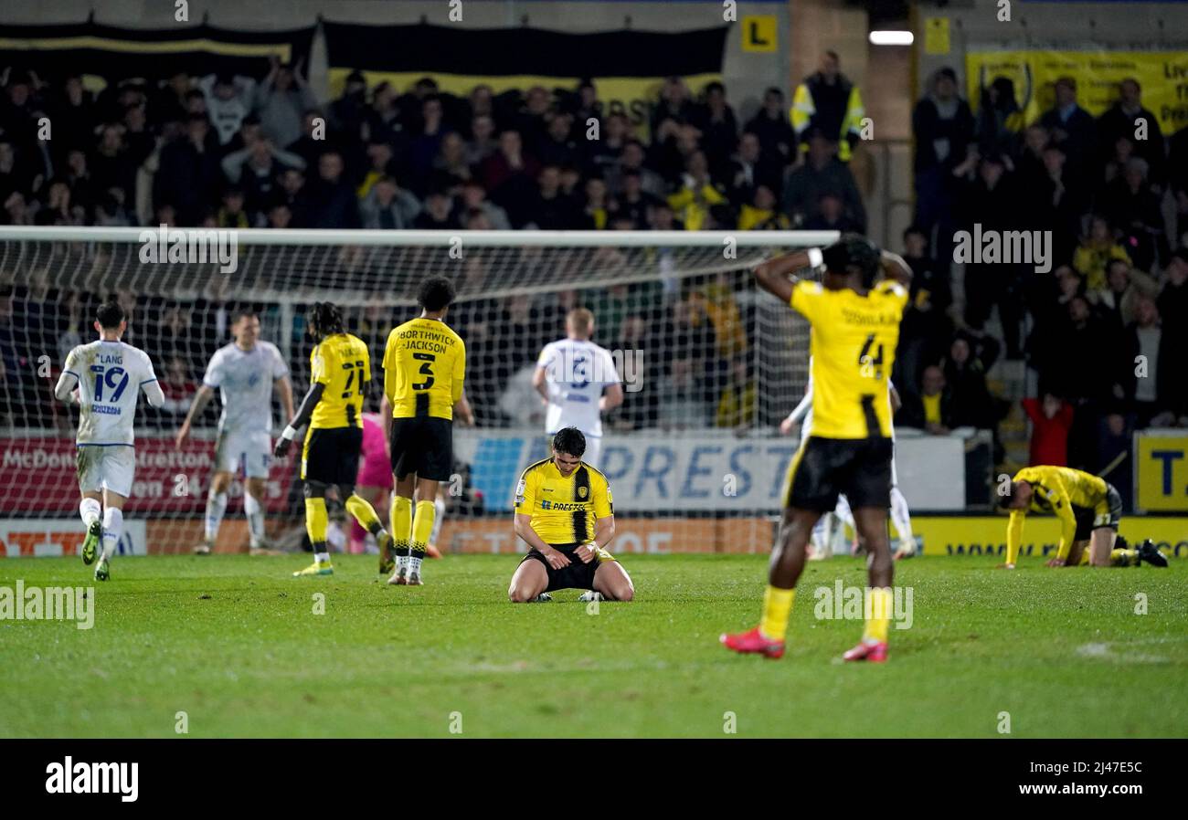 Burton Albion’s Joe Powell reacts after missing a chance during the Sky Bet League One match at Pirelli Stadium, Burton. Picture date: Tuesday April 12, 2022. Stock Photo