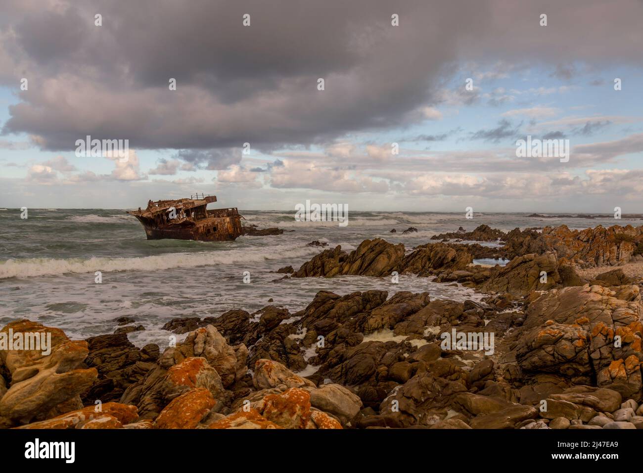 The wreck of the 'Meisho Maru No. 38', a Japanese Fishing vessel that ran aground in Suiderstrand in South Africa in 1982. Stock Photo