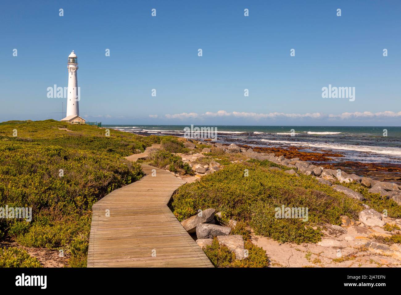 Slangkop Lighthouse, near the town of Kommetjie, near Cape Town, South Africa. It is the tallest lighthouse in South Africa. Stock Photo