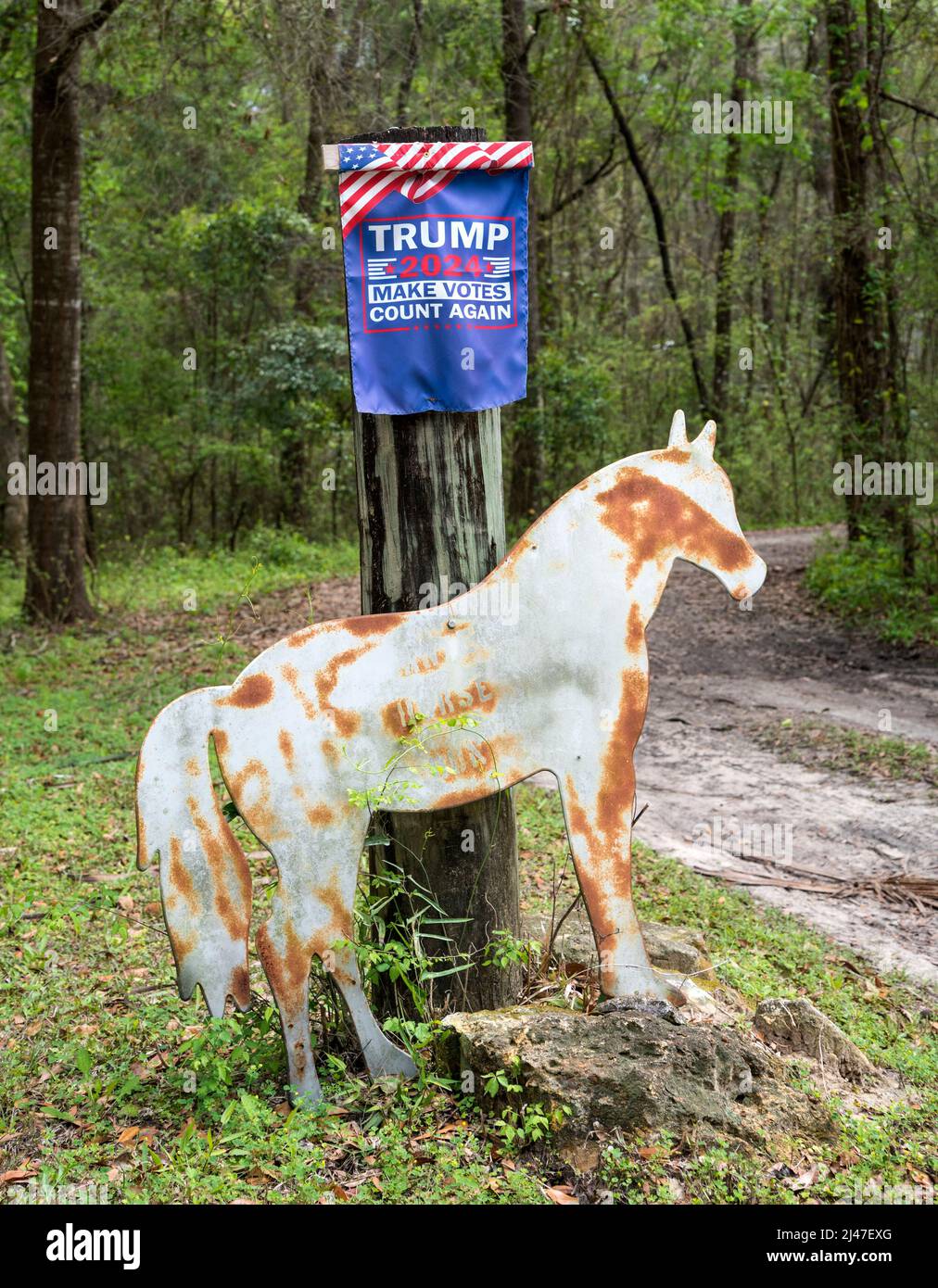 Political signs posted along a rural road in North Florida. Stock Photo