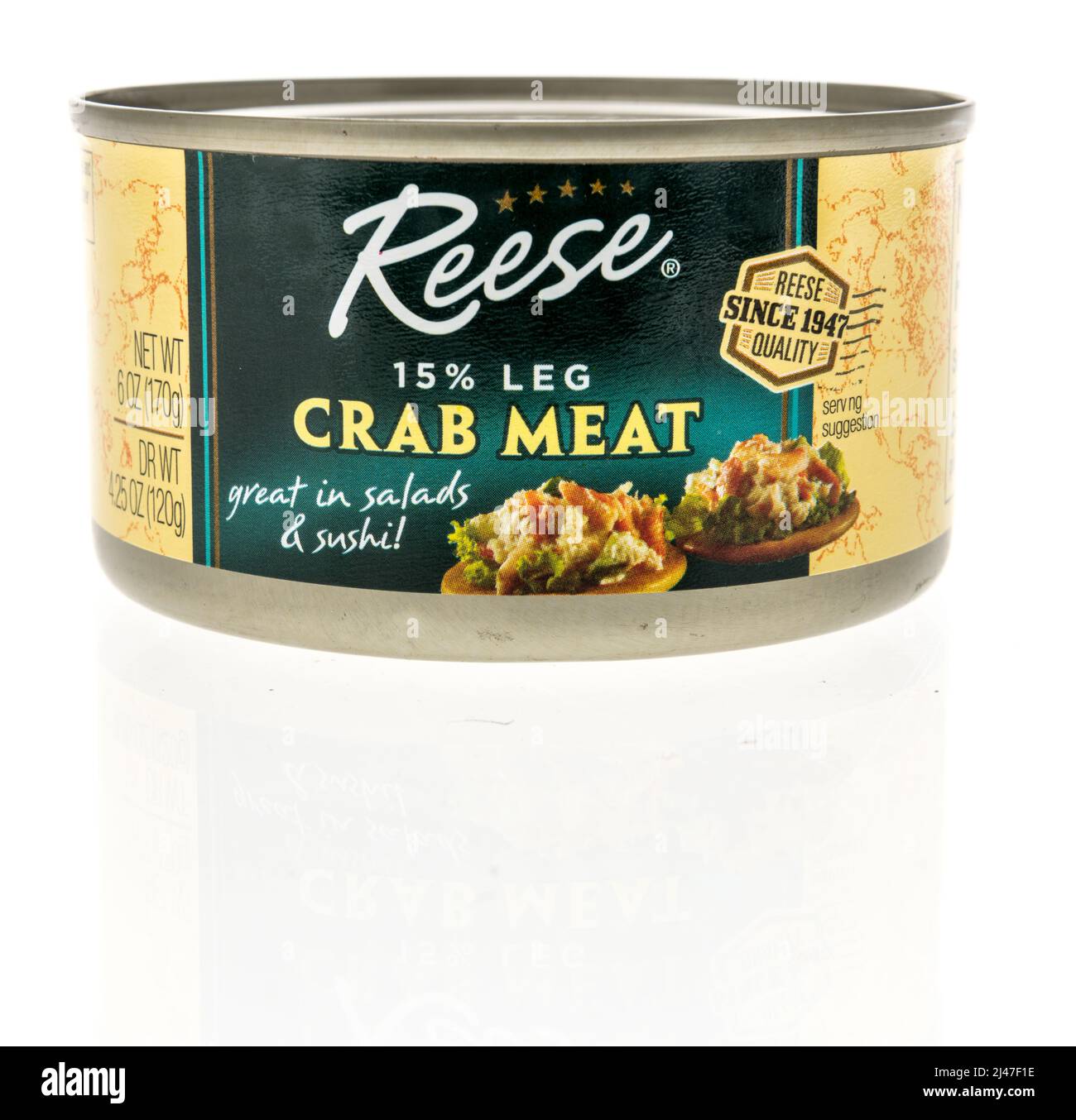 Winneconne, WI -10 April 2022: A can of Reese crab meat on an isolated background Stock Photo
