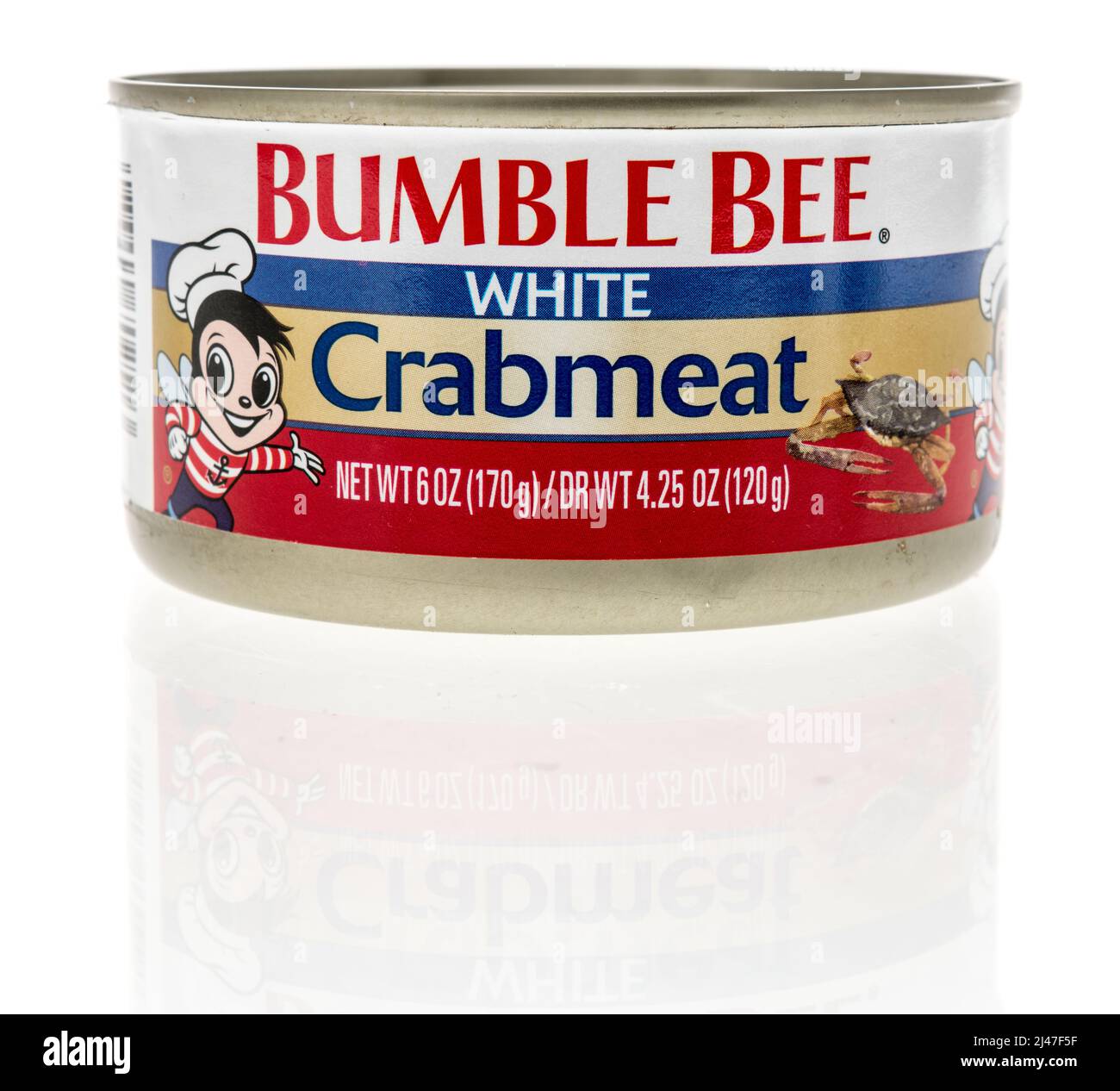 Winneconne, WI -10 April 2022: A can of Bumble bee crab meat on an isolated background Stock Photo