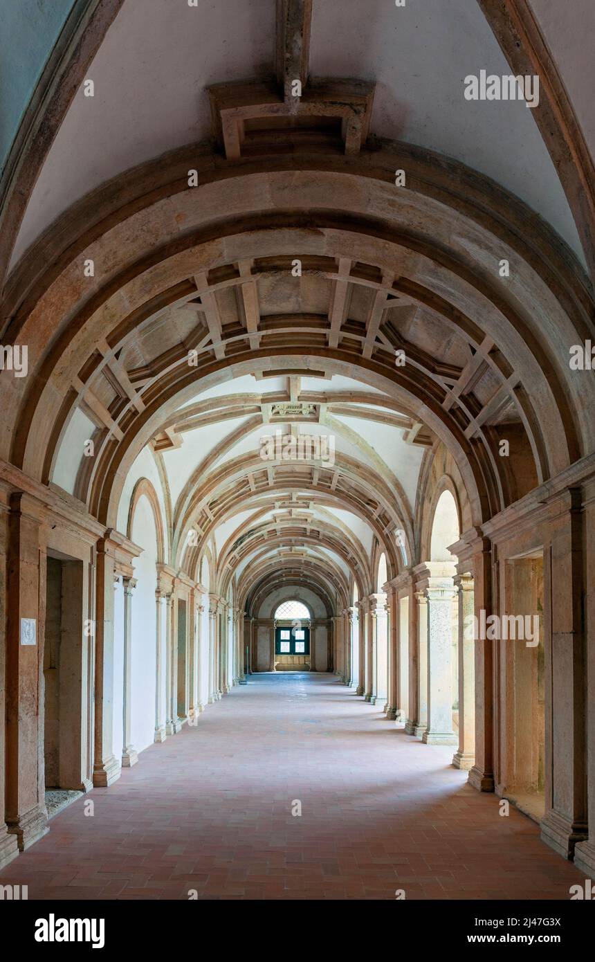 Europe, Portugal, Tomar, The Convent of Christ (Convento de Cristo) showing the Interior of the Main Cloister (Claustro Principal) Stock Photo