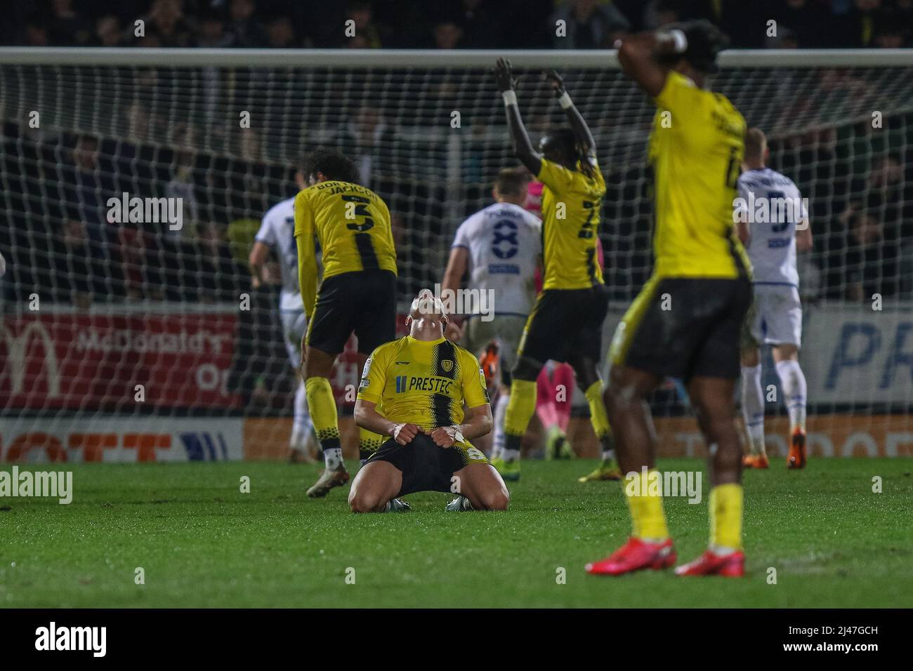 Burton Upon Trent, UK. 12th Apr, 2022. Joe Powell #8 of Burton Albion looks dejected after a goal line clearance denies his team of a late winner in Burton upon Trent, United Kingdom on 4/12/2022. (Photo by Gareth Evans/News Images/Sipa USA) Credit: Sipa USA/Alamy Live News Stock Photo