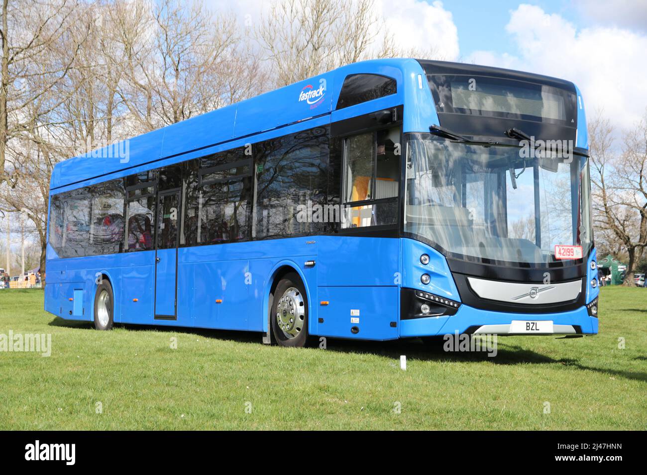 VOLVO BZL ELECTRIC DEMONSTRATOR RIGHT HAND DRIVE SINGLE DECK BUS IN UK Stock Photo