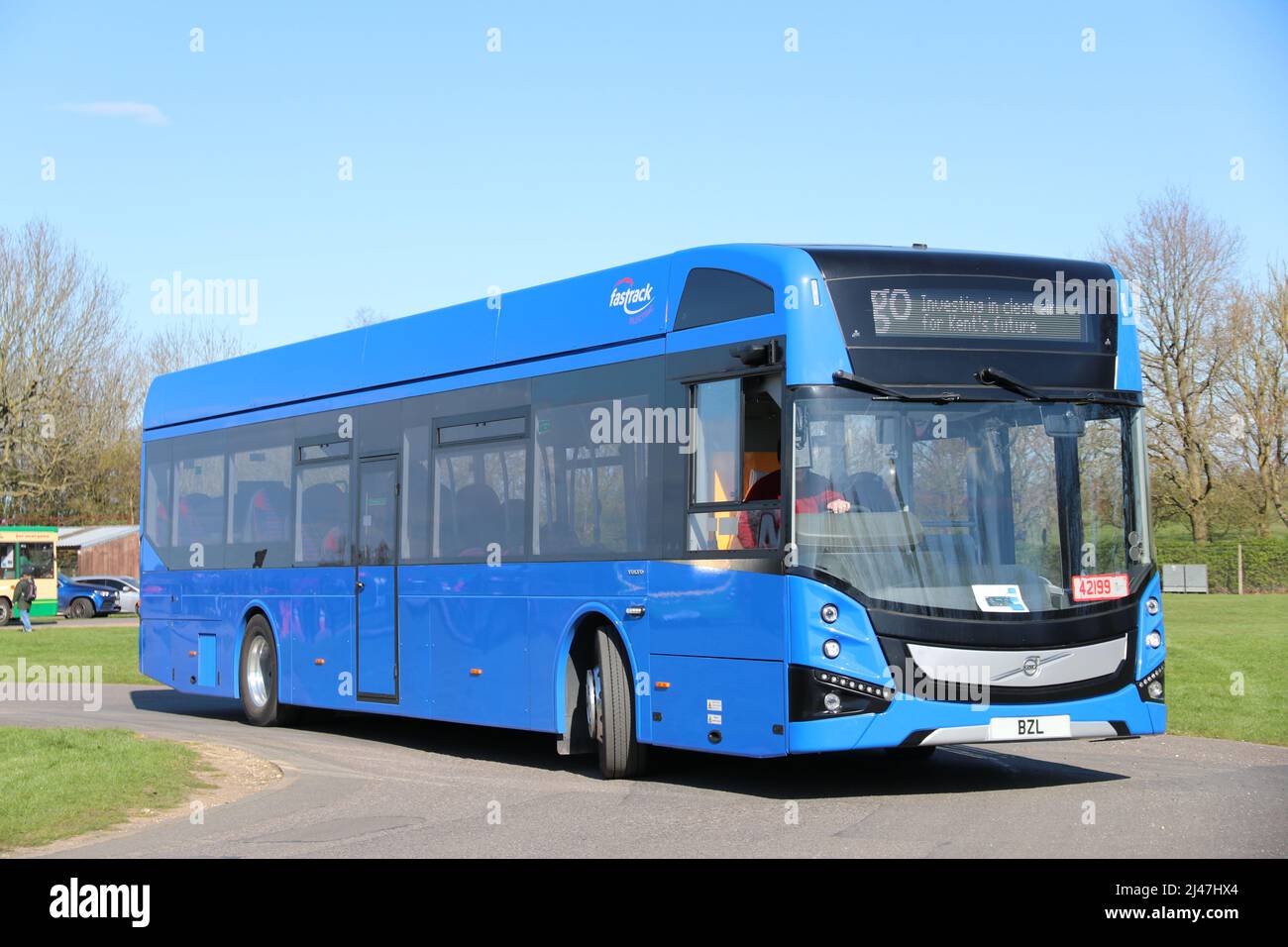 VOLVO BZL ELECTRIC DEMONSTRATOR RIGHT HAND DRIVE SINGLE DECK BUS IN UK Stock Photo