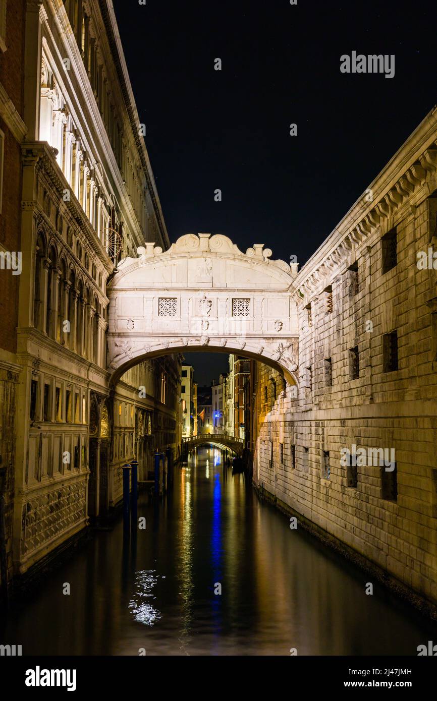 The 'Bridge of Sighs' connecting the Doge's Palace to the new prison complex in the Italian city of Venice Stock Photo