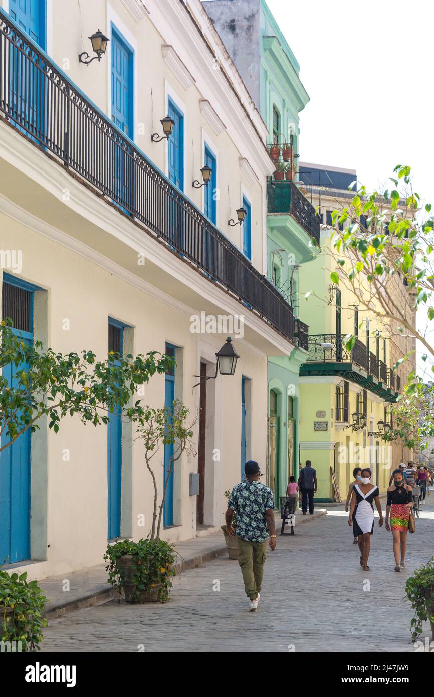 Colourful street, Oficios, Old Havana, Havana, La Habana, Republic of Cuba Stock Photo