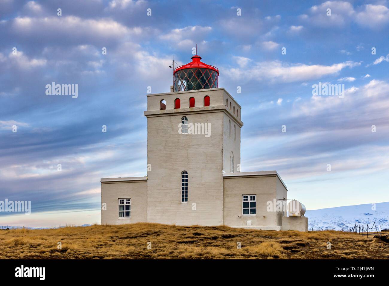 The old lighthouse building at Dyrhólaey on the south coast of Iceland Stock Photo