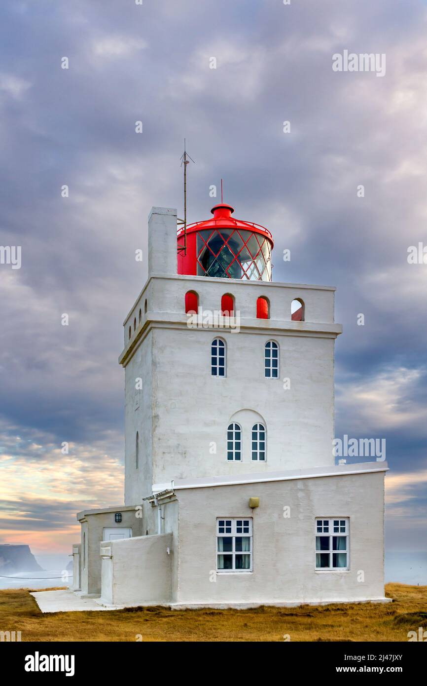 The old lighthouse building at Dyrhólaey on the south coast of Iceland Stock Photo