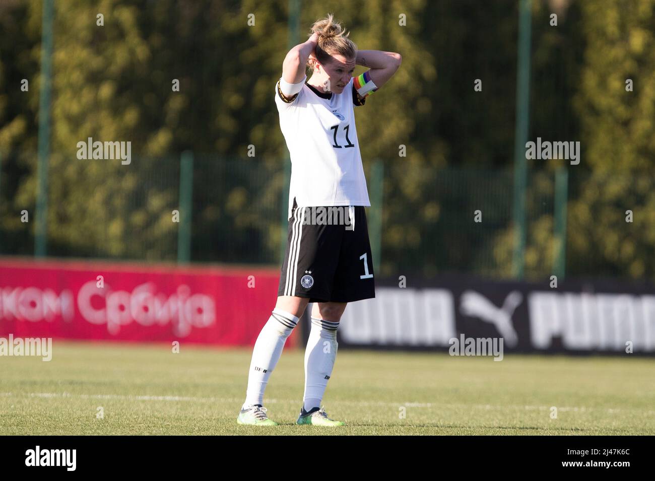 Stara Pazova, Serbia, 12th April 2022. Alexandra Popp of Germany reacts during the Group H - FIFA Women's World Cup 2023 Qualifier match between Serbia v Germany in Stara Pazova, Serbia. April 12, 2022. Credit: Nikola Krstic/Alamy Stock Photo