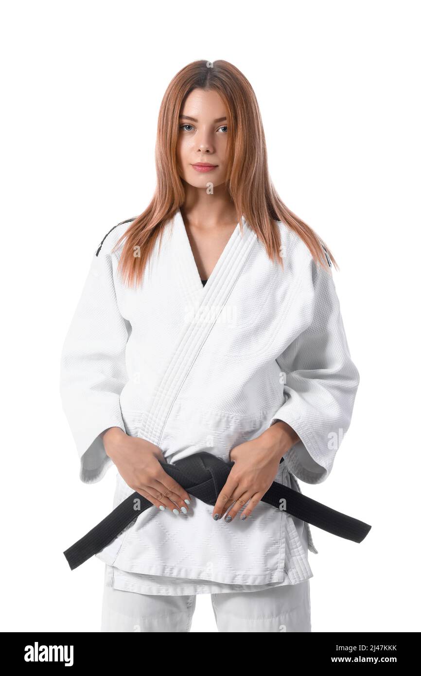 Female karate instructor on white background Stock Photo Alamy