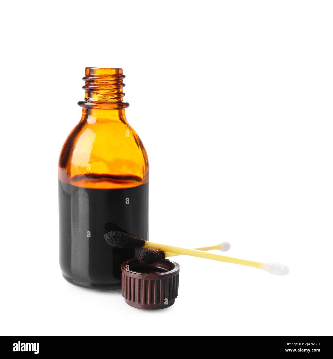 Bottle and cotton swabs with iodine on white background Stock Photo Alamy