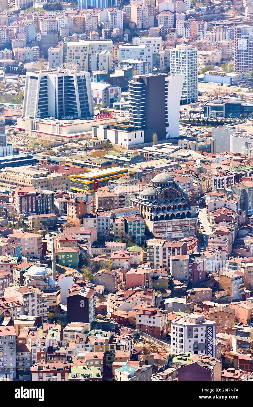 Istanbul, Turkey - April 3, 2017: View of the roofs of Istanbul. Retro style. Shooting through glass Stock Photo