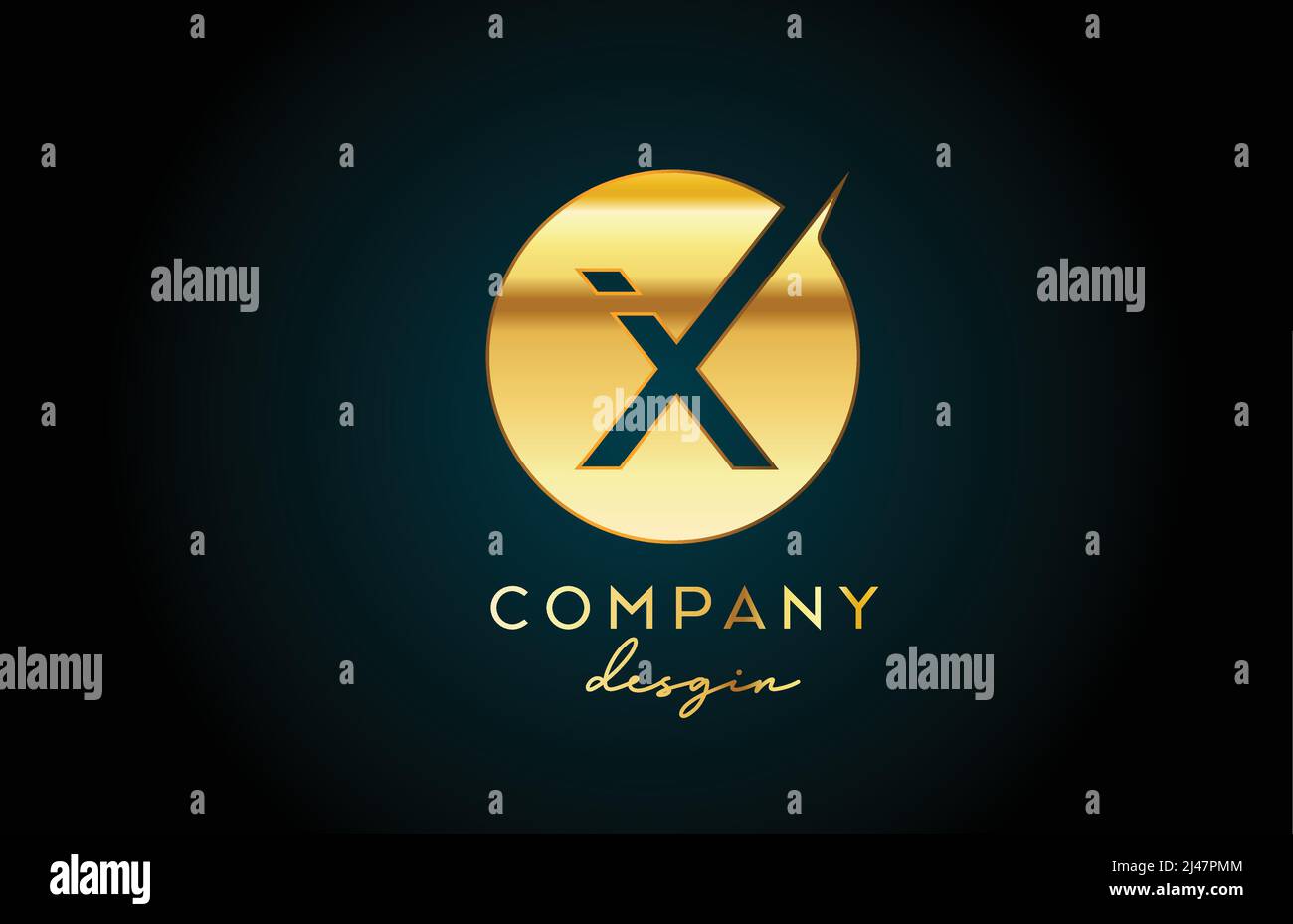 Gold X alphabet letter logo icon with circle design. Golden creative ...