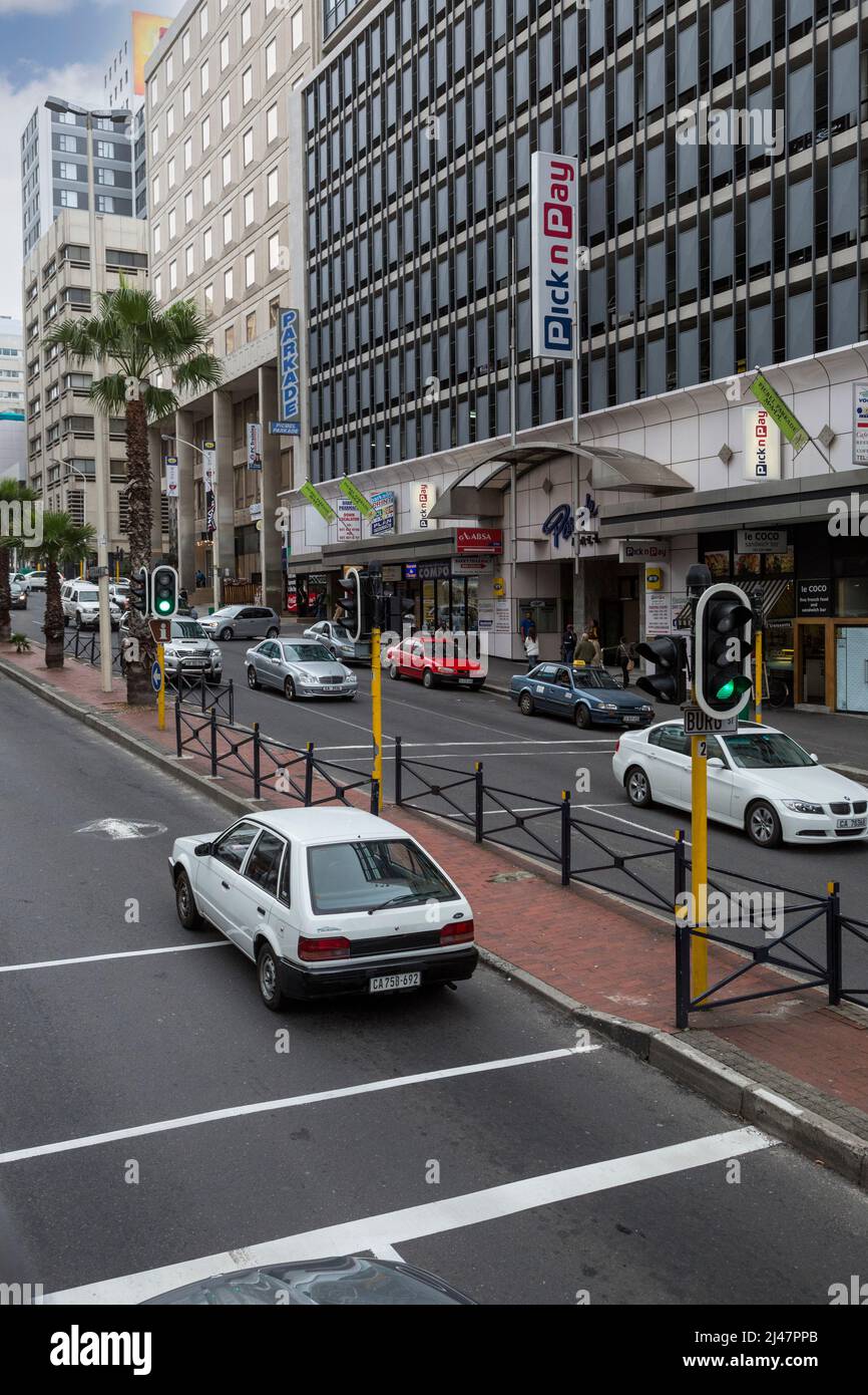 South Africa, Cape Town.  City Center Street Scene.  Pick n Pay Retail Store, selling groceries, clothing, and general merchandise. Stock Photo