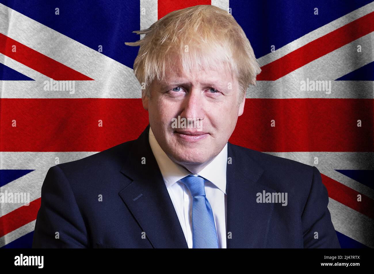 Boris Johnson and United Kingdom flag (UK) Stock Photo