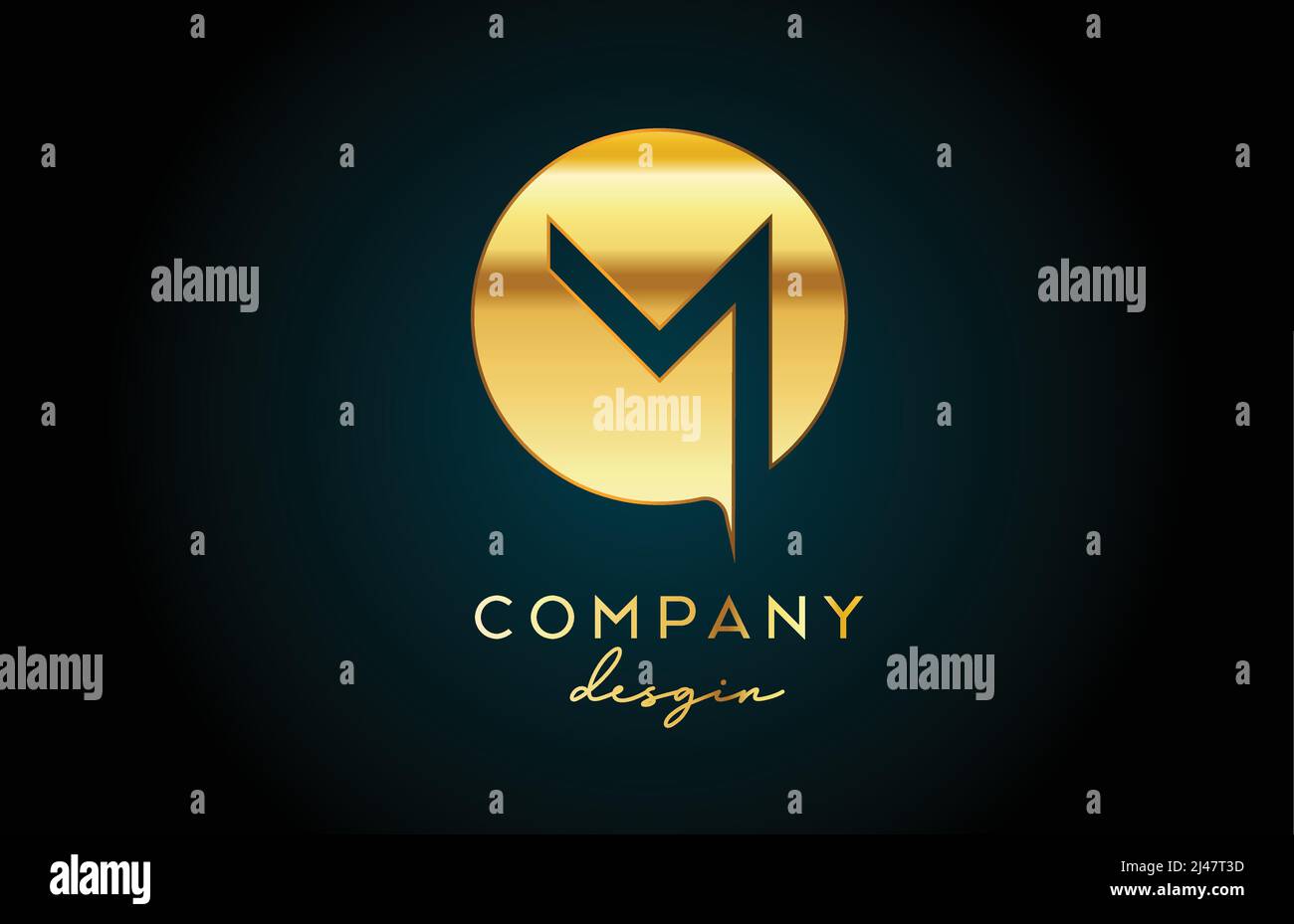 Gold M alphabet letter logo icon with circle design. Golden creative ...