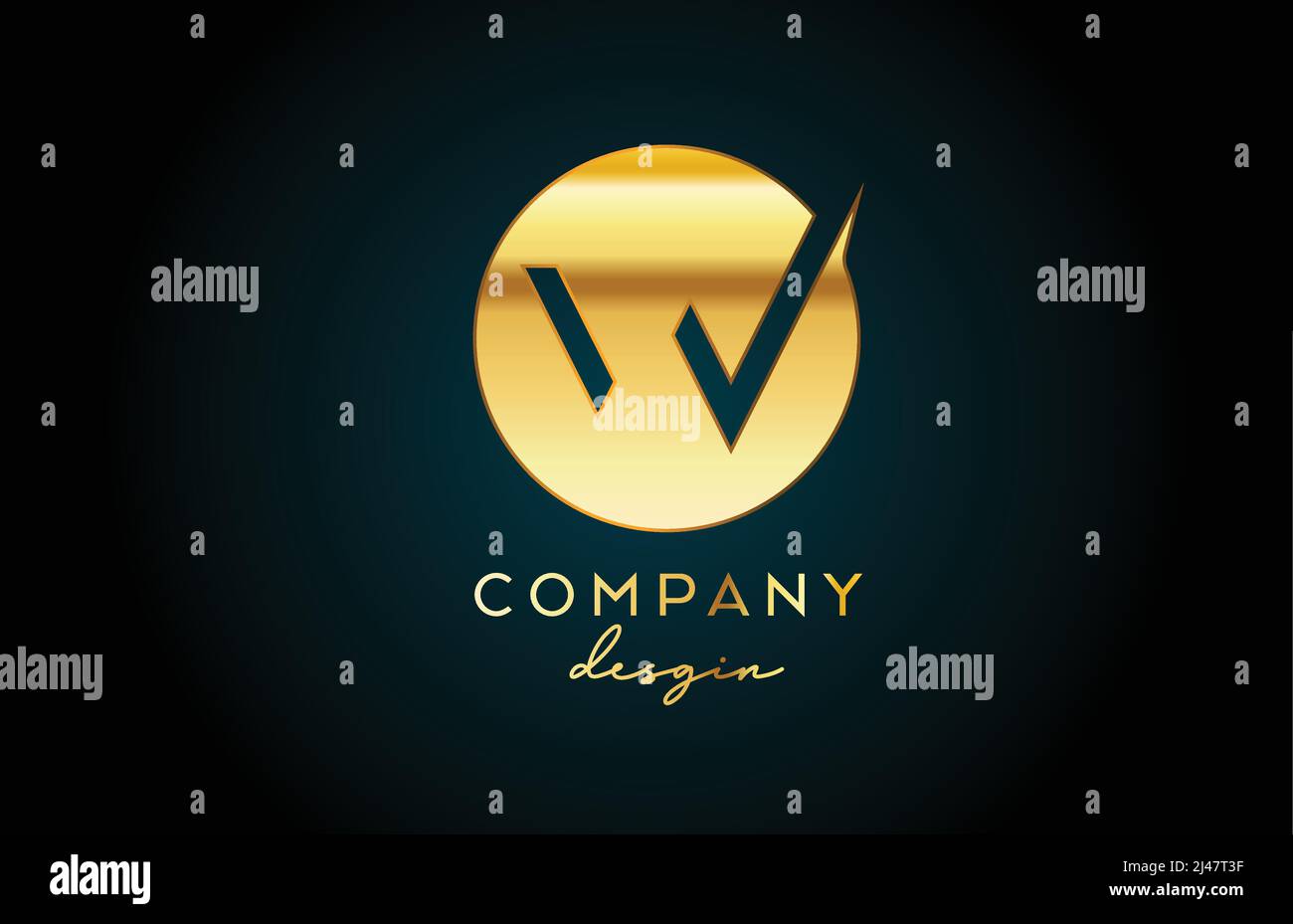 Gold W alphabet letter logo icon with circle design. Golden creative ...