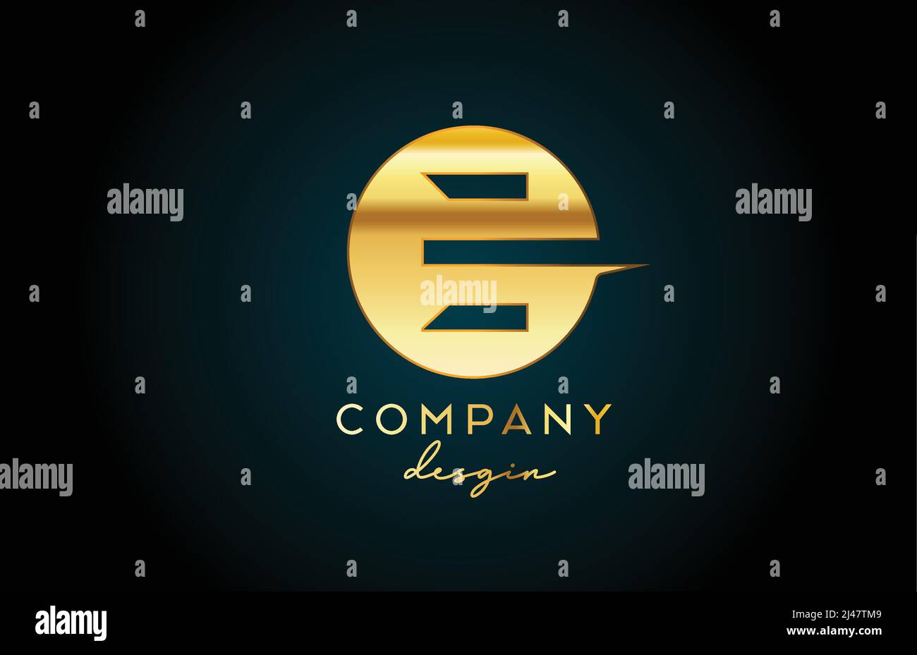 Gold E alphabet letter logo icon with circle design. Golden creative ...