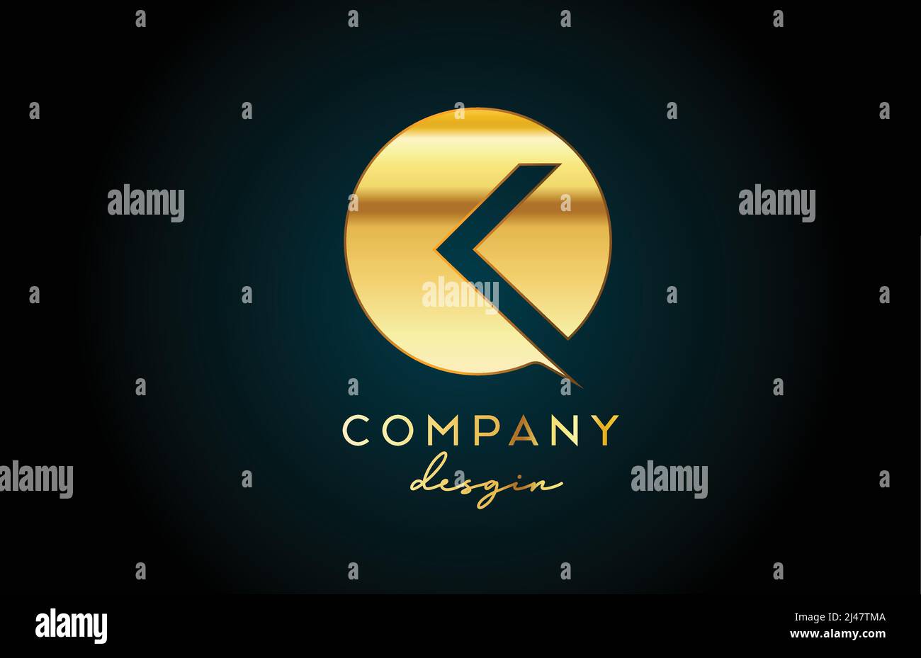 Gold K alphabet letter logo icon with circle design. Golden creative ...