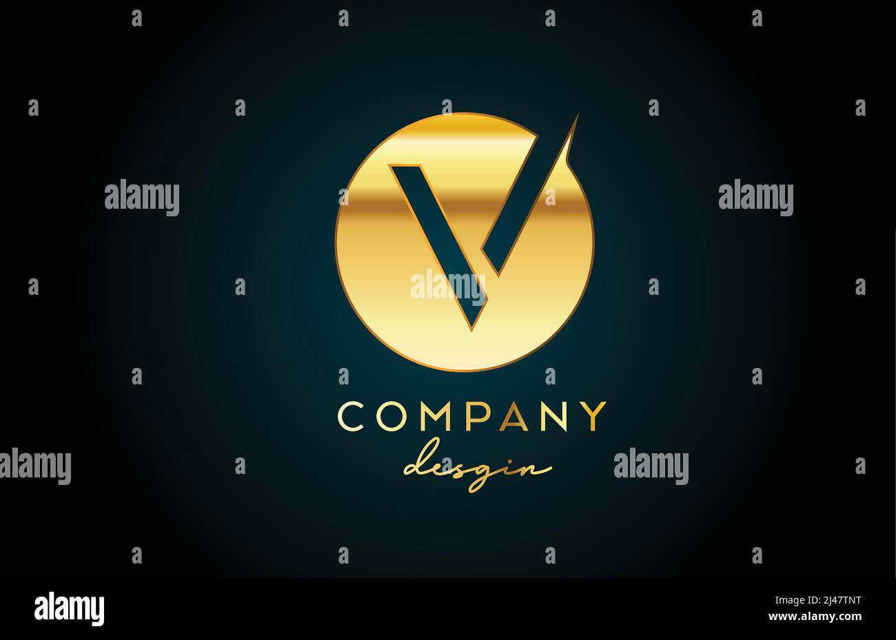 Gold V alphabet letter logo icon with circle design. Golden creative ...