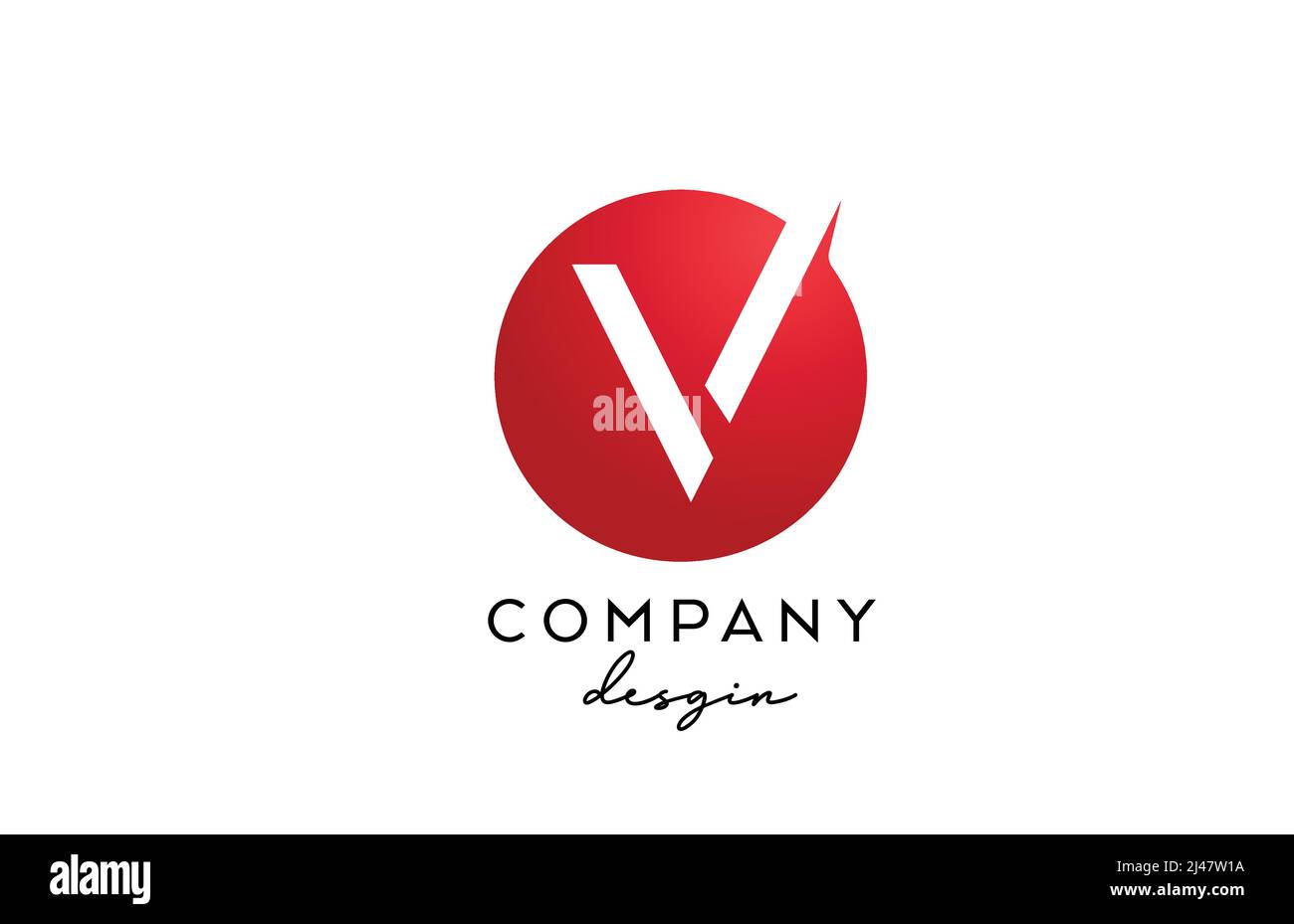 red V alphabet letter logo icon with circle design. Creative template