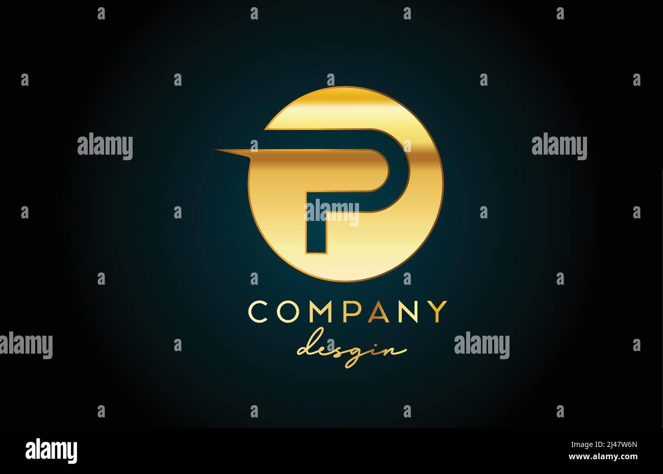 Gold P alphabet letter logo icon with circle design. Golden creative ...