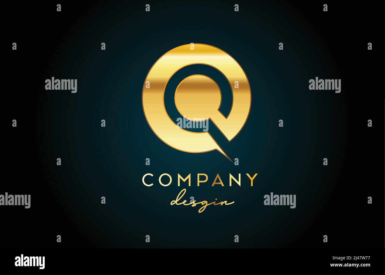Gold Q alphabet letter logo icon with circle design. Golden creative ...