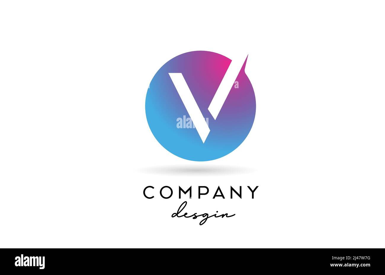 pink blue V alphabet letter logo icon with circle design. Creative ...