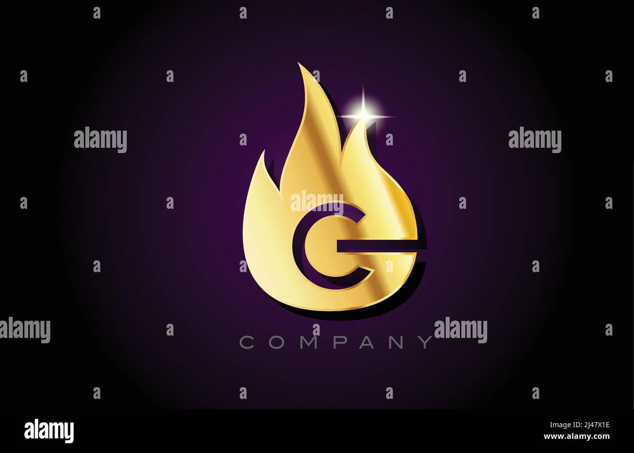 gold golden flames G alphabet letter logo design. Creative icon ...