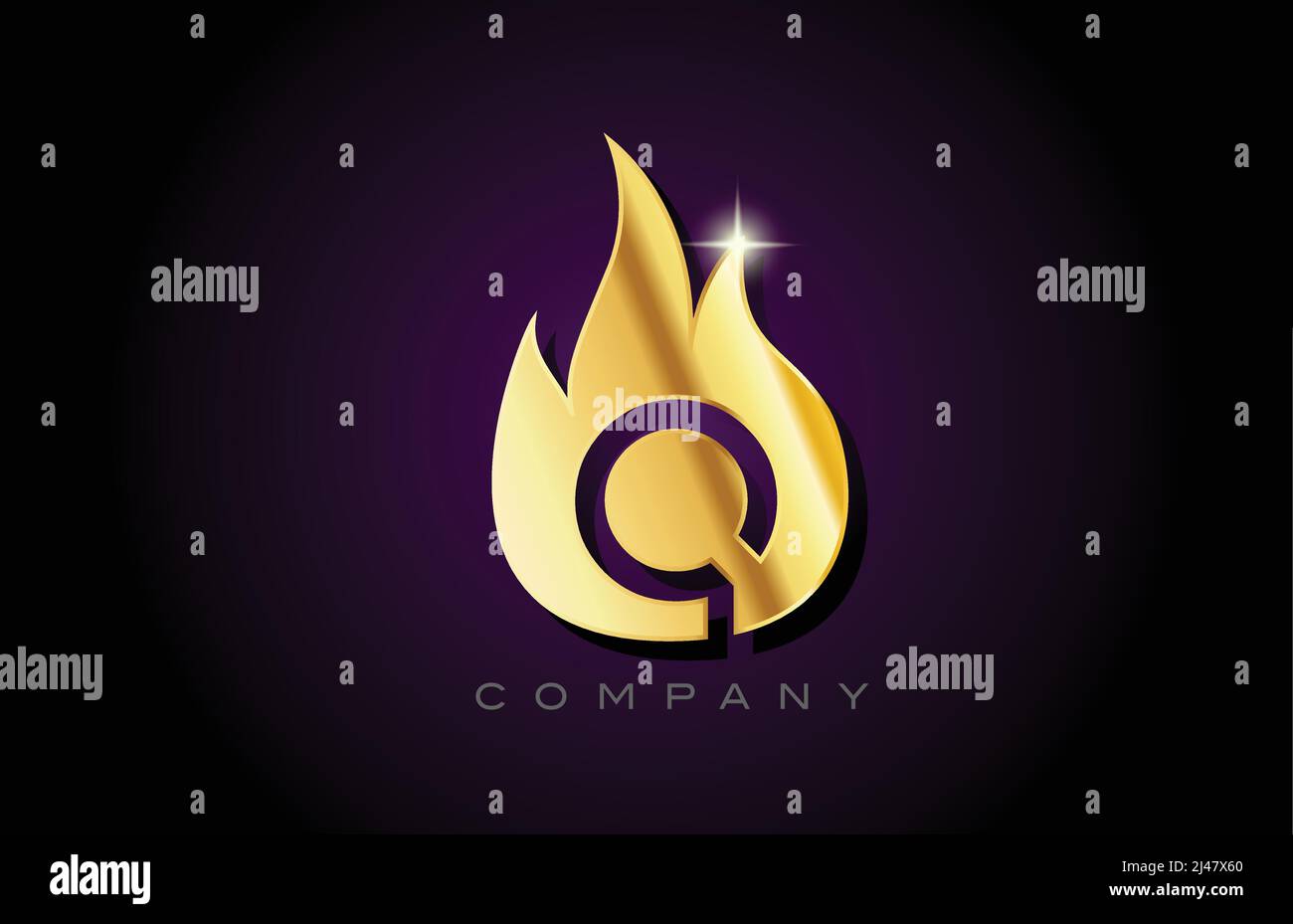 gold golden flames Q alphabet letter logo design. Creative icon ...